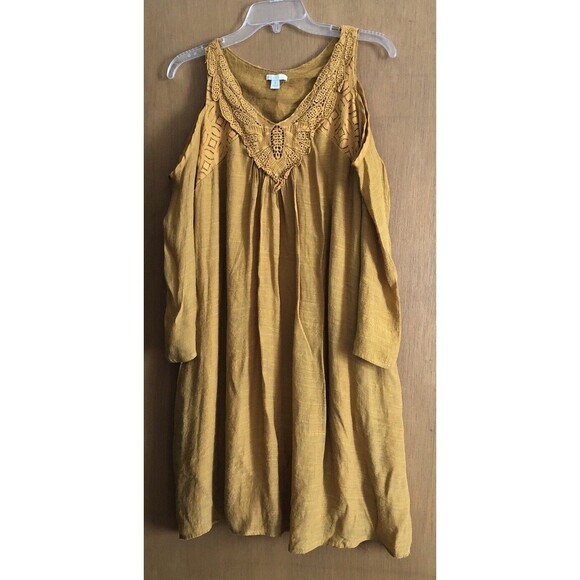 Est. 1946 Women’s V Neck Cold Shoulder Long Sleeve Mustard Mini Dress Size Small - Picture 13 of 13
